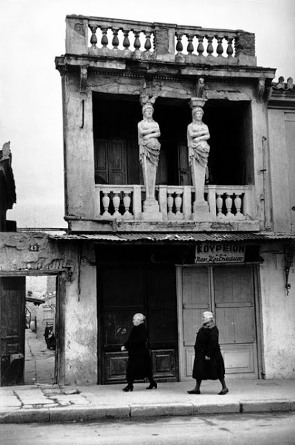 The house with the caryatids 45 Agion Asomaton Street Athens 1953. By Henri Cartier-Bresson